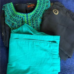 Black and Green Embroidered Dress